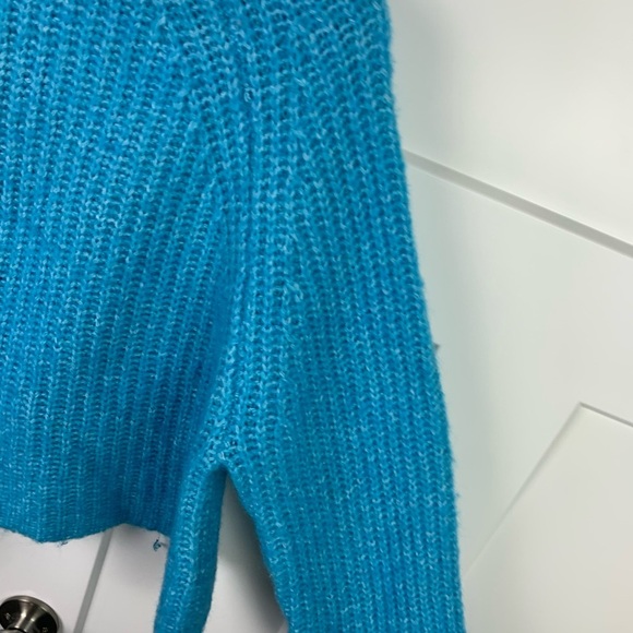 Zara MEDIUM Chunky Knit Sweater Turquoise Blue Cowl Wool - Picture 4 of 8